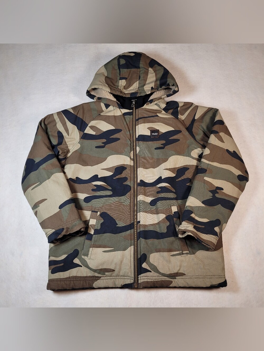 Walls Tough Wear Kids Jacket XL Sherpa Lined Hooded Camo Kidz Grow Workwear